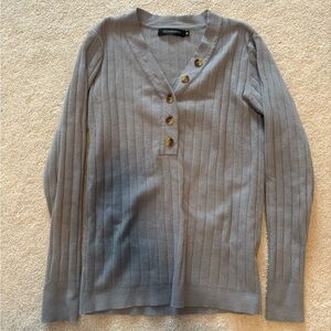 Merokeety Light Gray Ribbed Knit Sweater